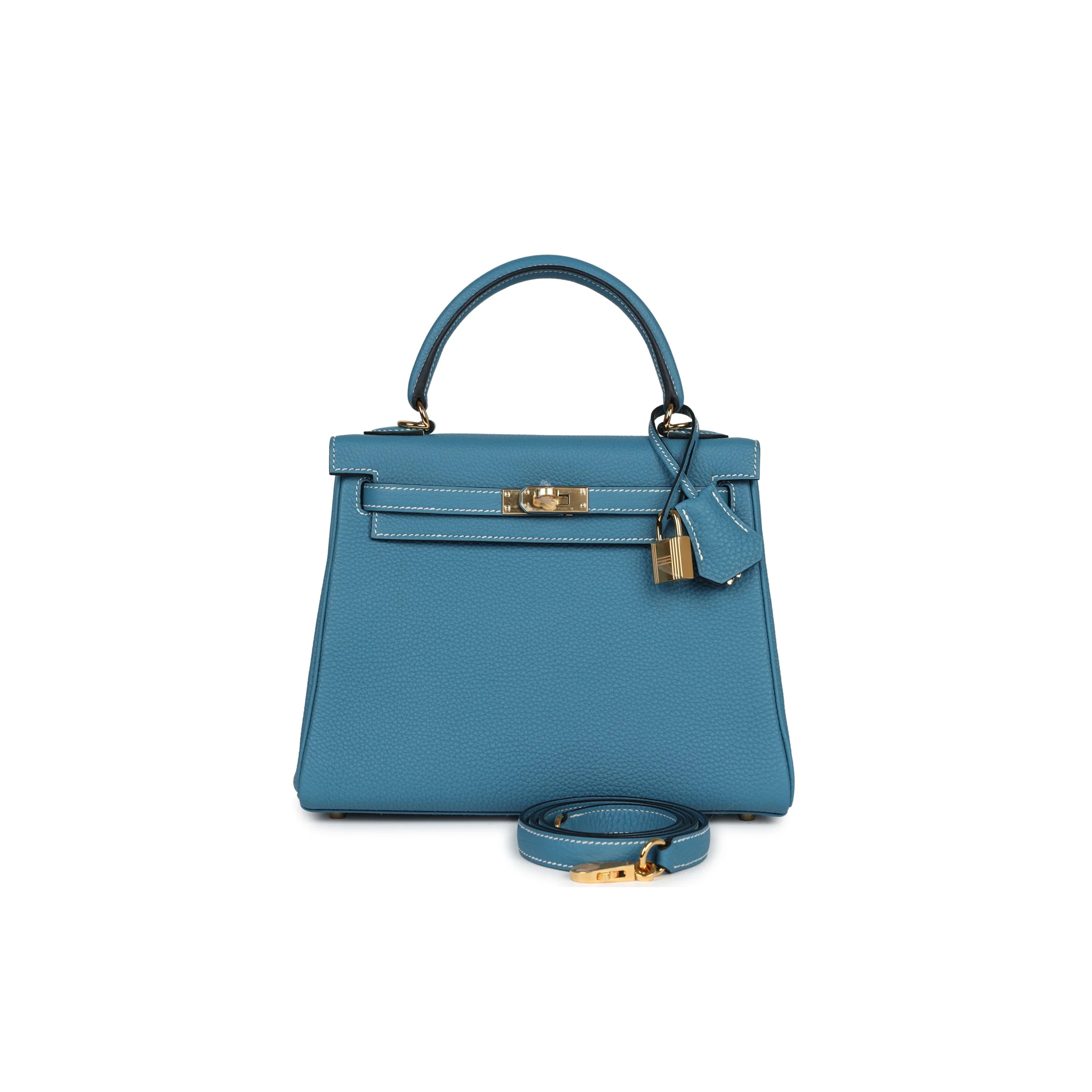 H**mes master kelly retourne 25 blue denim rose gold buckle (25*17*7cm)